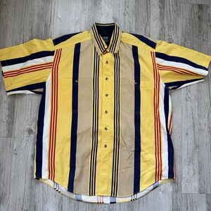 Basic Options Men's Button-Up Shirt Size L Multicolor Striped Short Sleeve